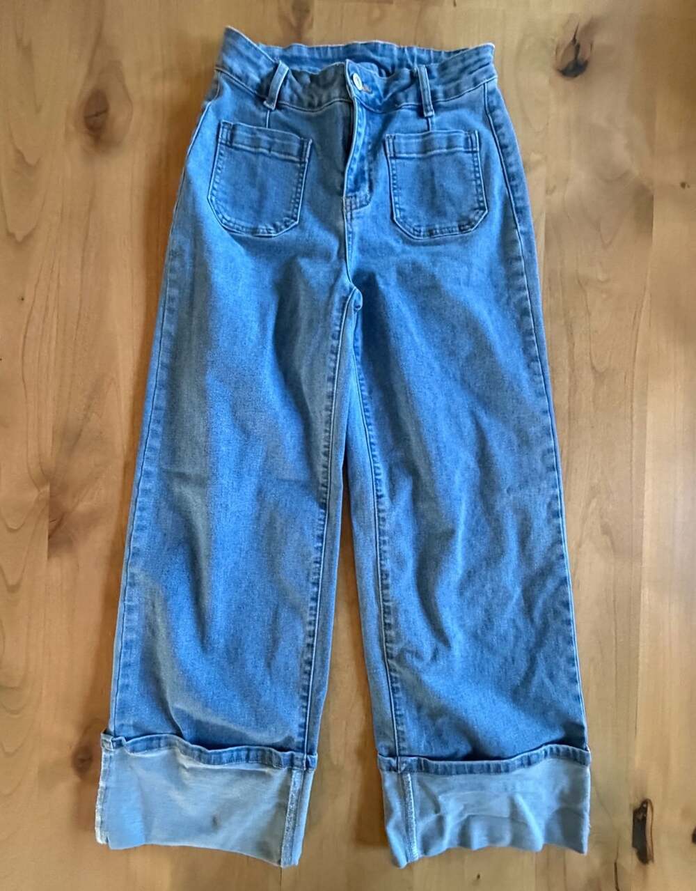 Evaless High Waisted Cuffed Wide Leg Denim Pants Size 4